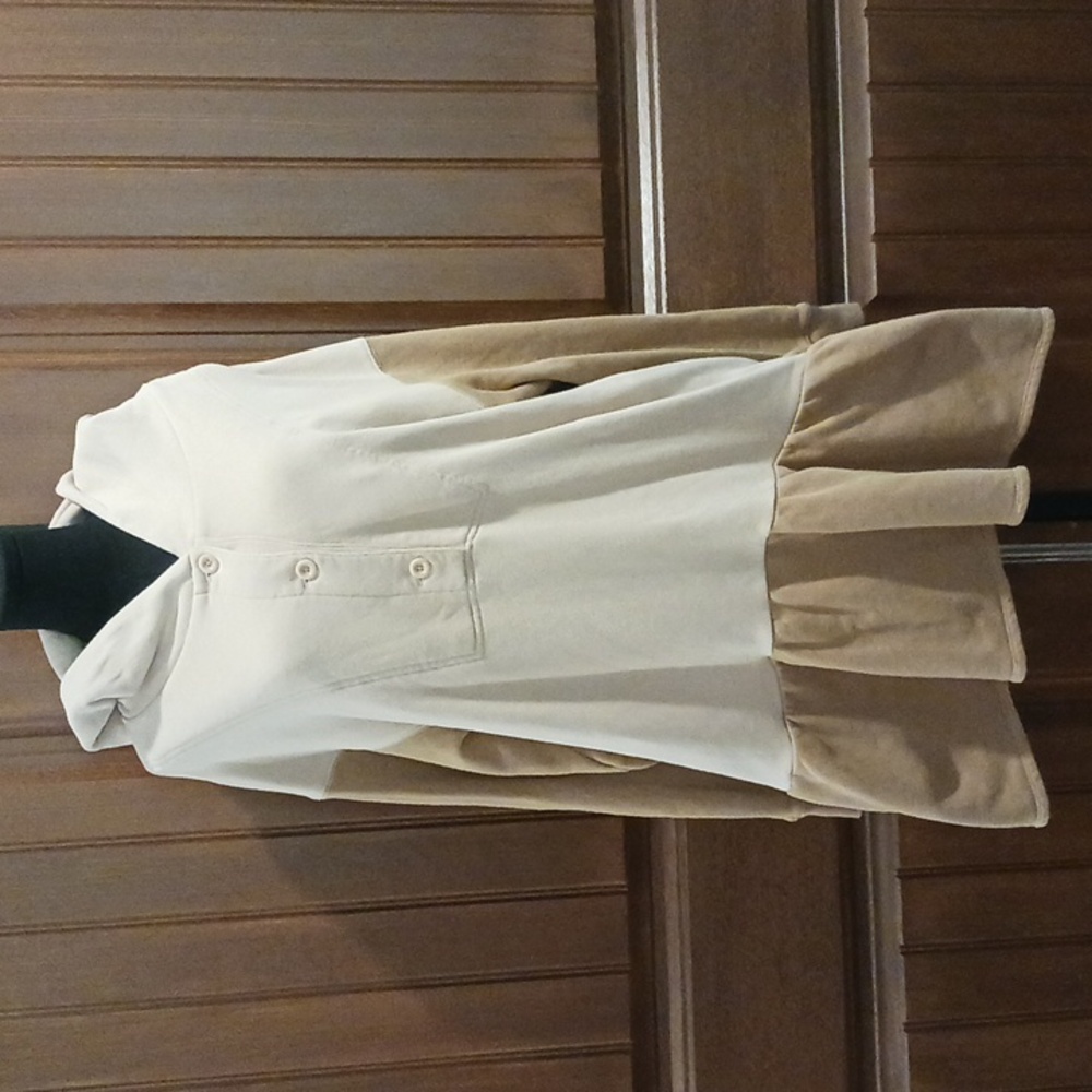Something Navy - Dottie Beige and Brown Hooded Sweatshirt Dress Size L